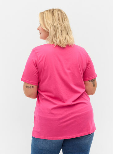 Katoenen t-shirt met korte mouwen en print, Magenta Beautiful, Model image number 1
