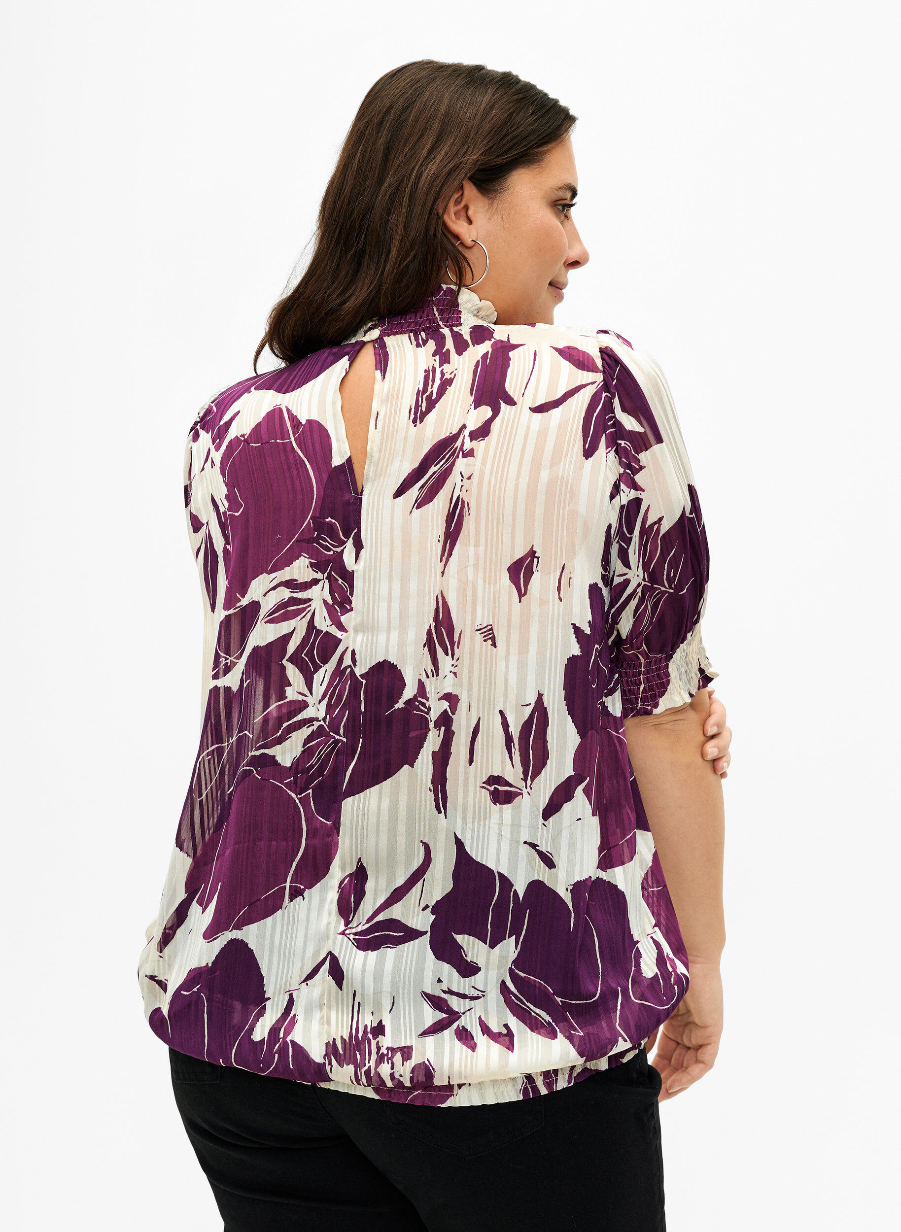 Zizzi  Smock-blouse met korte mouwen en print, D.Purple Graphic AOP, Model image number 1