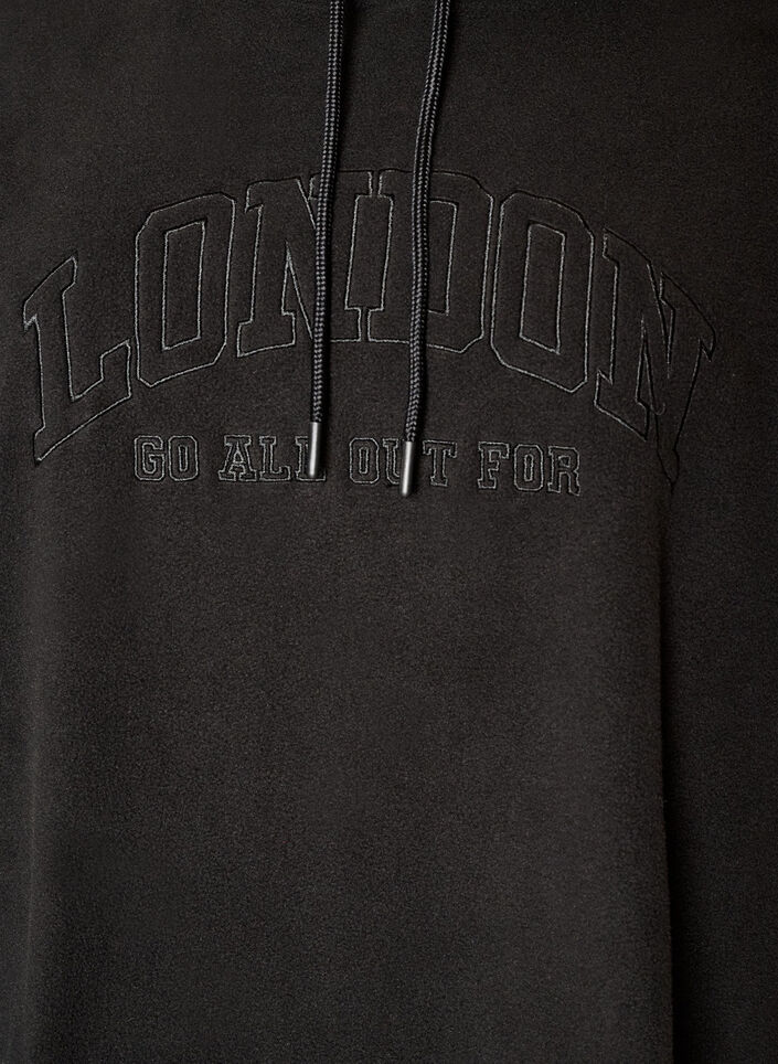 Fleece hoodie met een hoge nek en geborduurde tekst, Zwart, Packshot image number 2