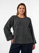 Gebreide blouse met strassteentjes en ruitpatroon, Grijs, Model image number 0