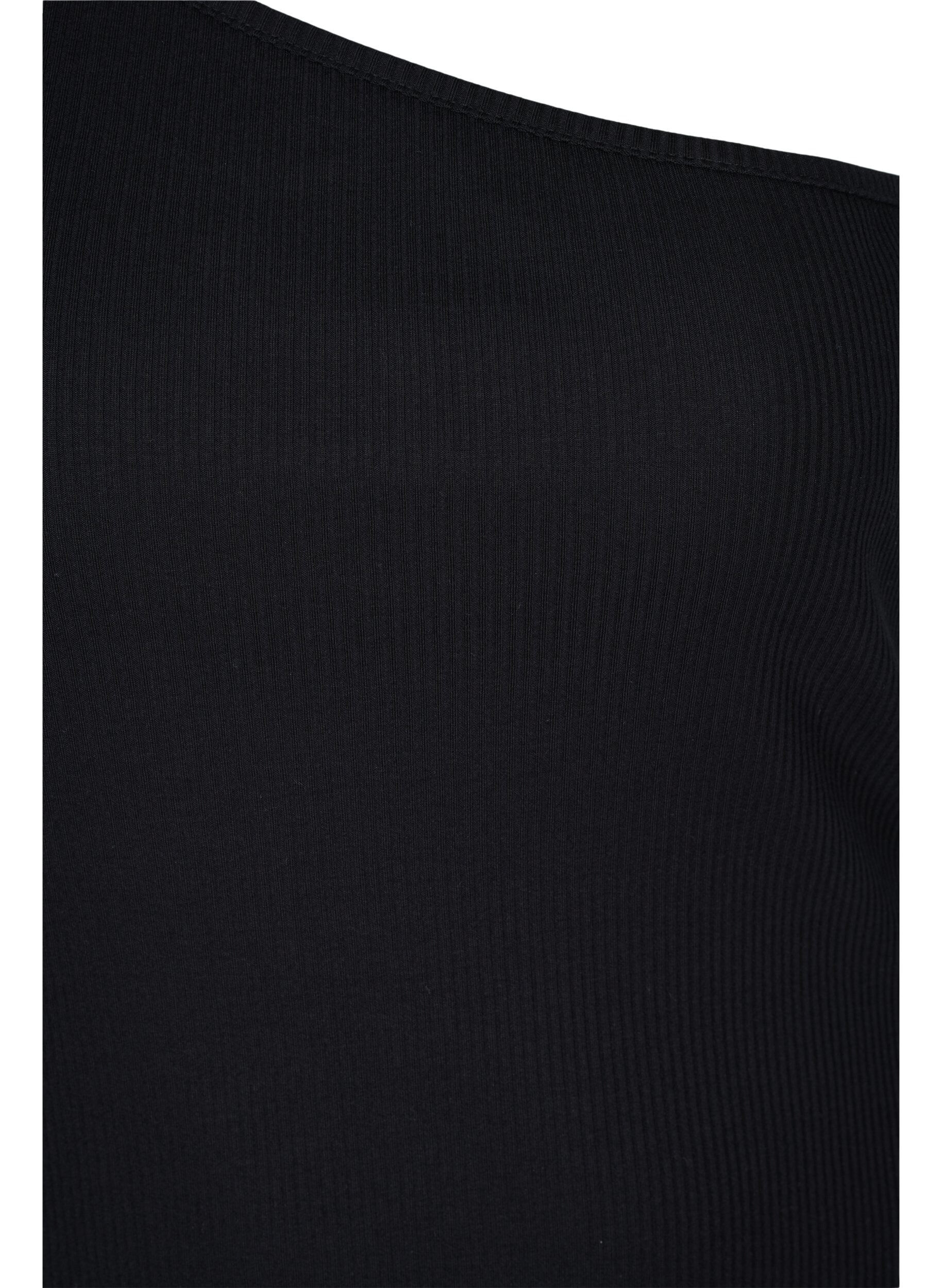 Zizzi One-shoulder top in katoen, Black, Packshot image number 2