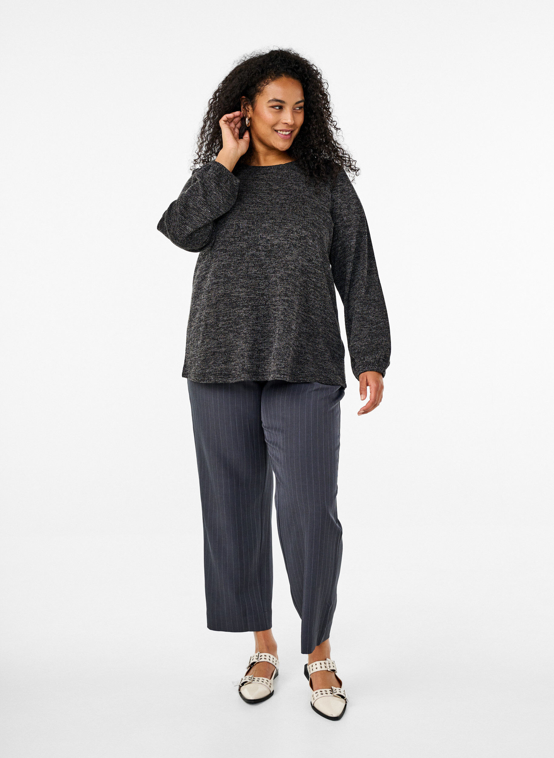 Zizzi FLASH - Jersey blouse met lange mouwen, Grijs, Model image number 1