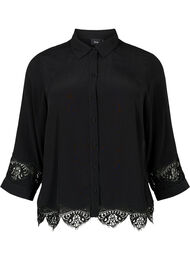 Viscose shirt met 3/4 mouwen en borduurdetails, Black