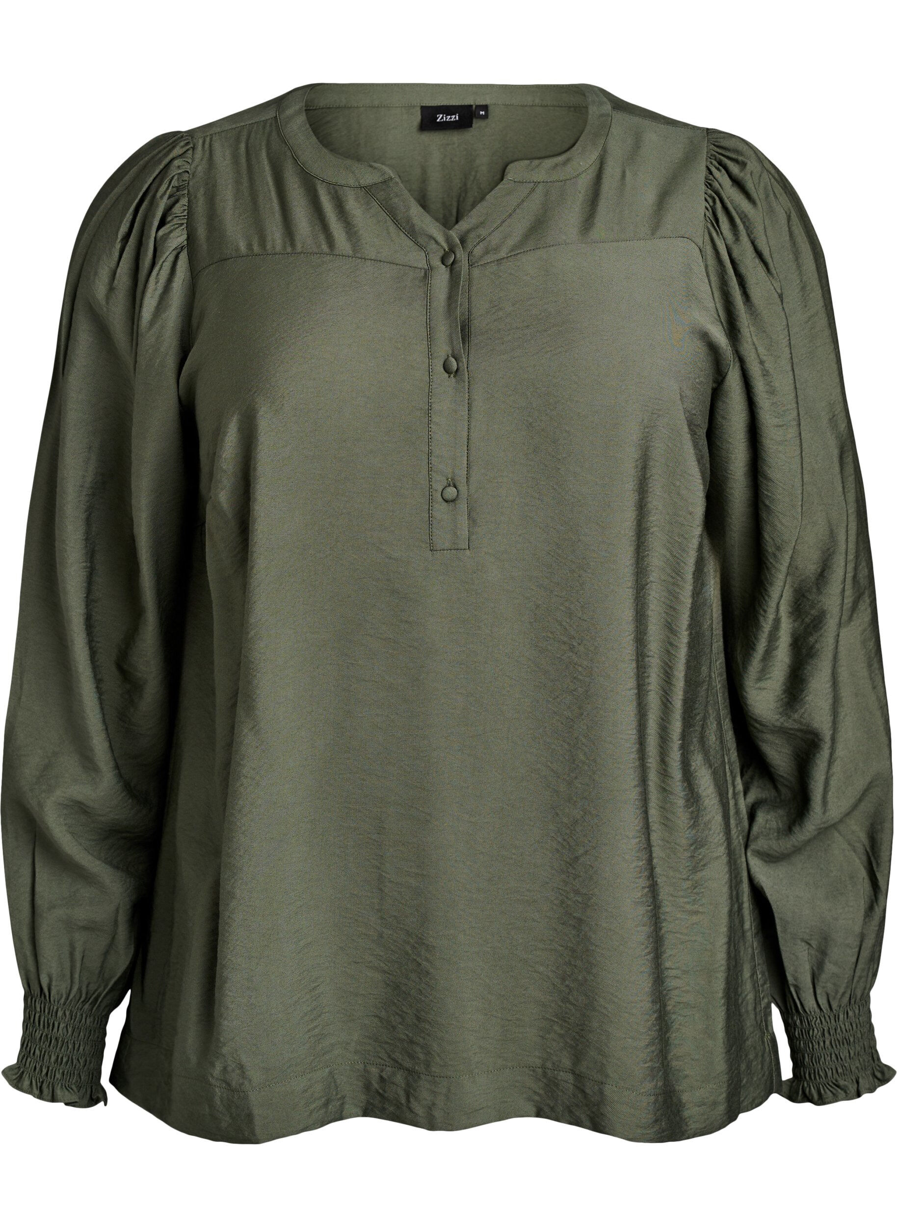 ZizziViscose blouse met smock en geplooide details, Groen, Packshot image number 0