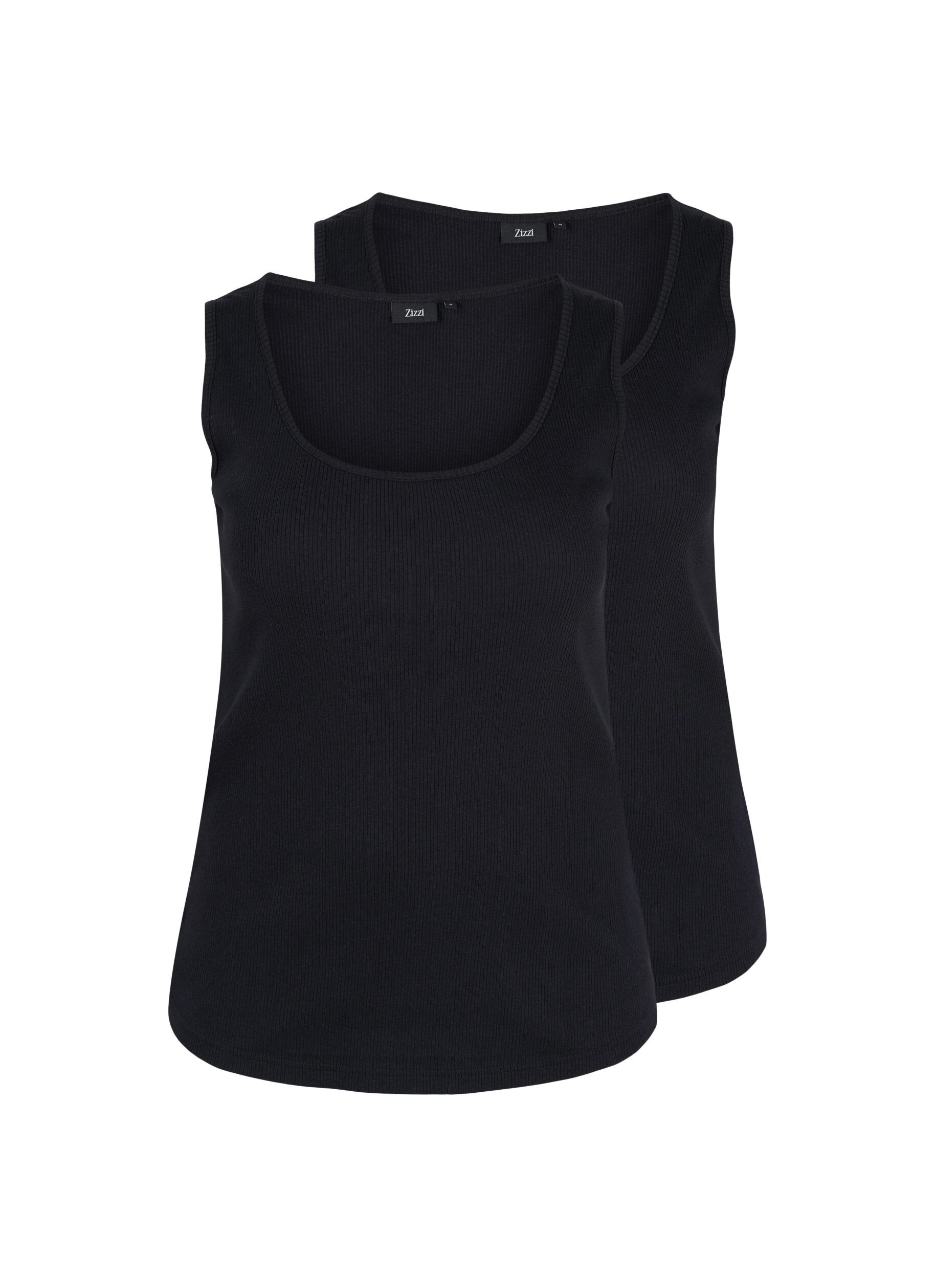 Zizzi 2-pack basic tanktops in rib, Black/Black, Packshot image number 0