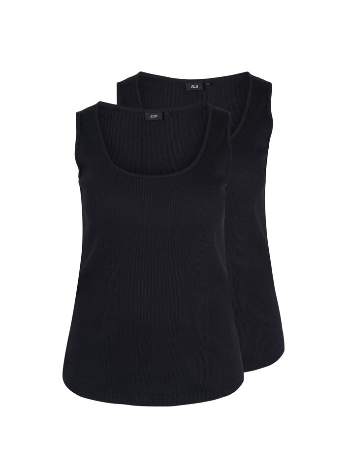 2-pack basic tanktops in rib, Black/Black, Packshot image number 0