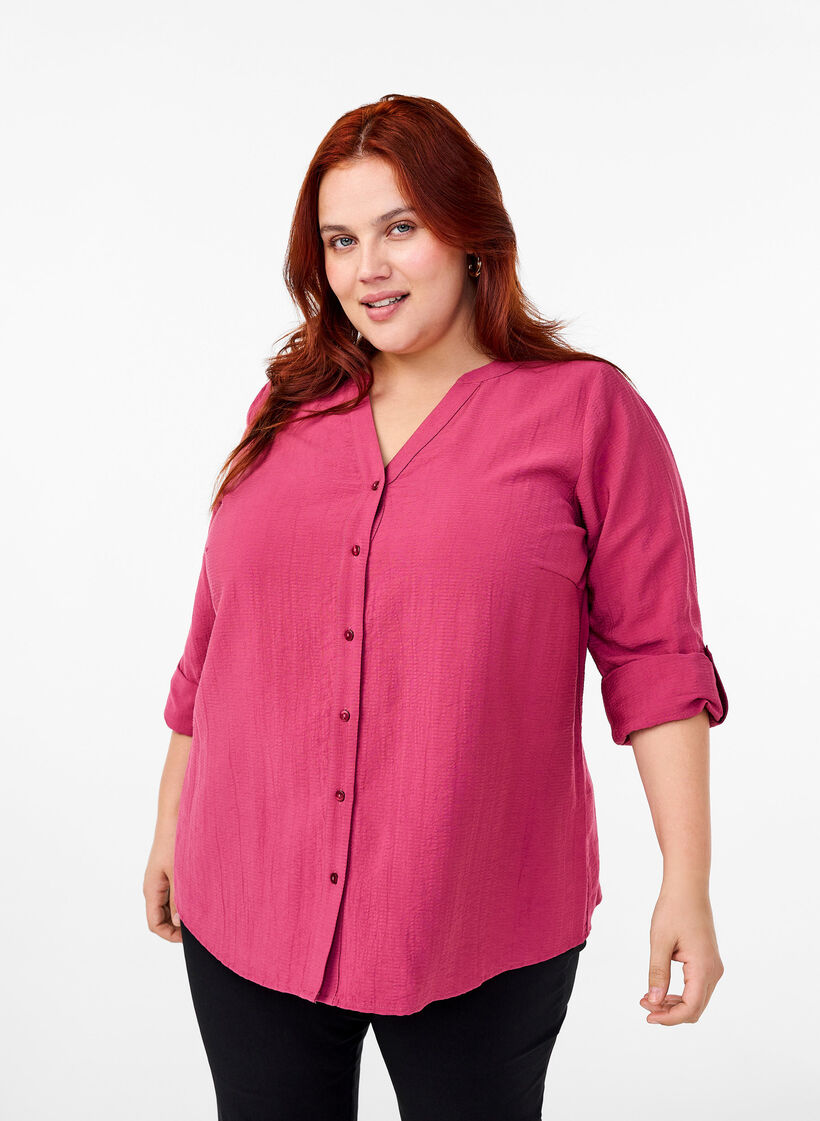 Viscose overhemd blouse met driekwart mouwen., Malaga, Model image number 0