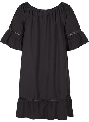 Katoenen jurk met kanten rand en korte mouwen, Black, Packshot image number 1