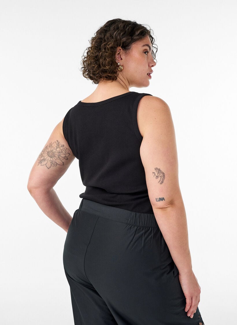 Nauwsluitende top met motief, Zwart, Model image number 2