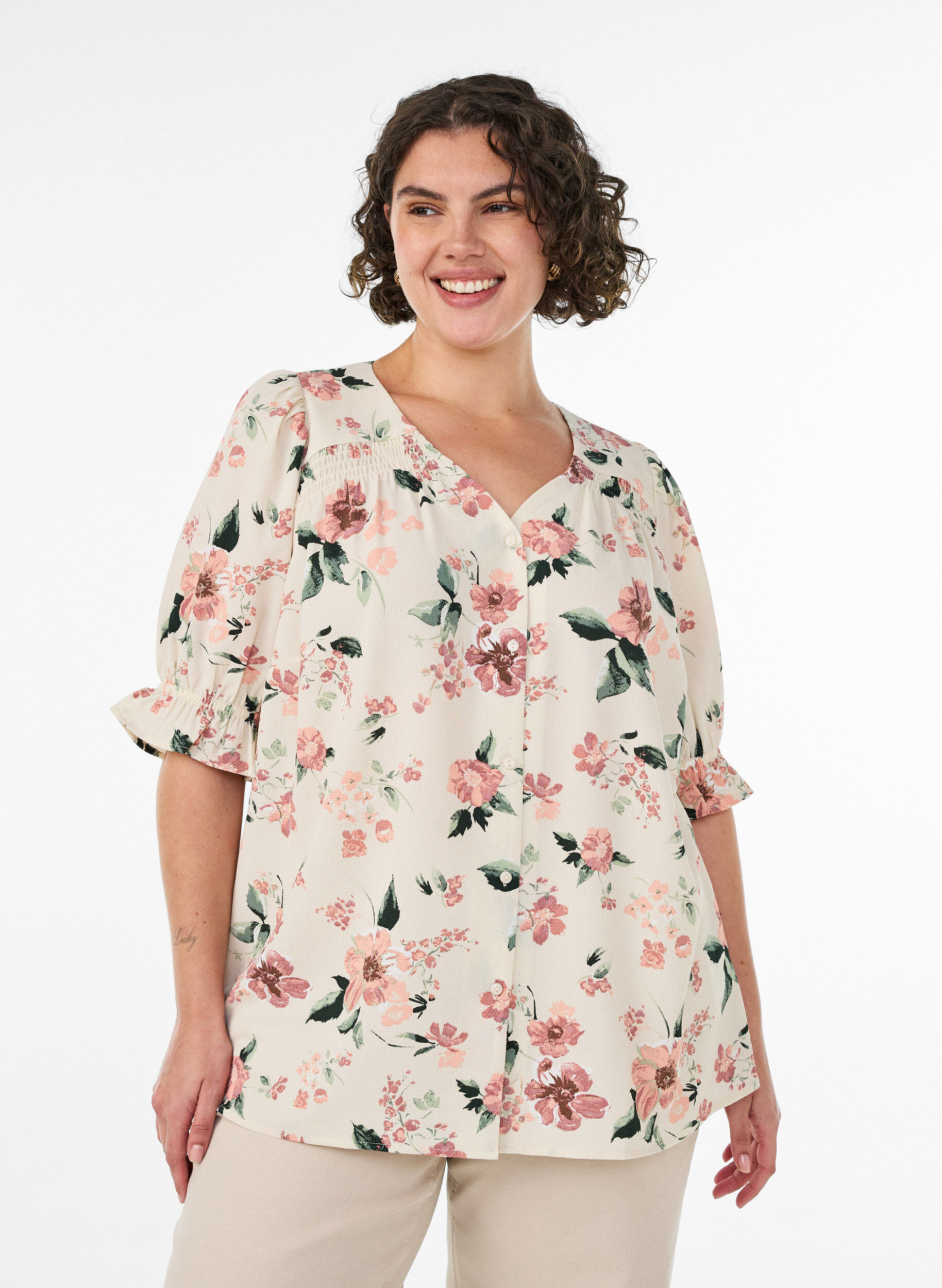 ZizziShirtblouse met 1/2 mouwen, Rood, Model image number 0