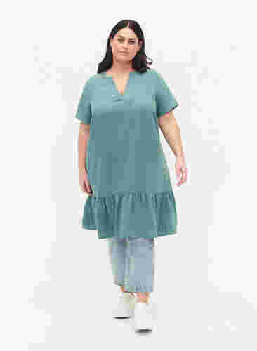 Viscose jurk met korte mouwen en v-hals, Sea Pine, Model image number 2