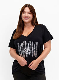 Katoenen T-shirt met pailletten, Black W. Be free, Model