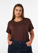 Viscose T-shirt met strassteentjes, Bruin, Model image number 0