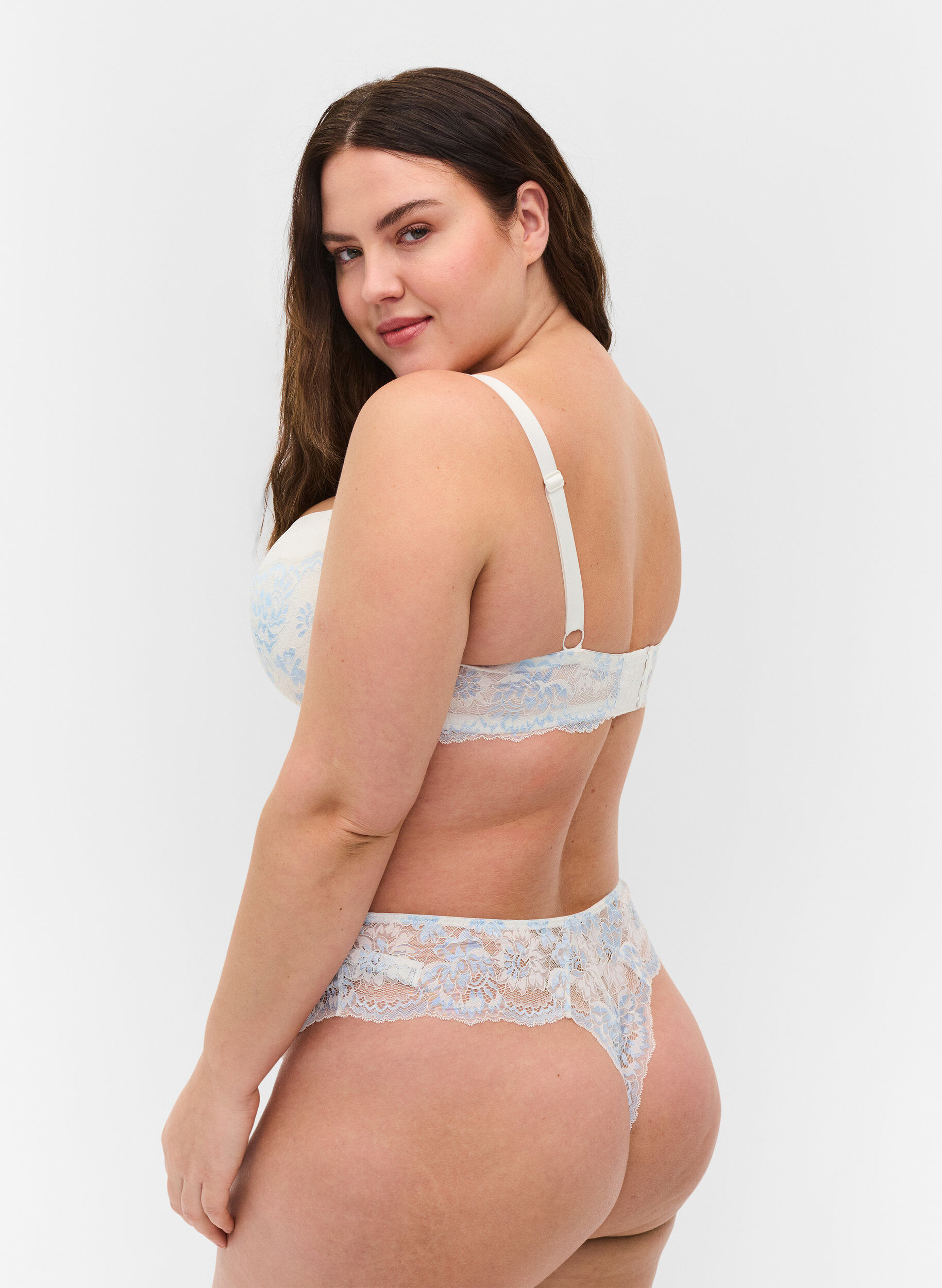 Zizzi Kanten string met normale taille, Tofu w. blue, Model image number 1