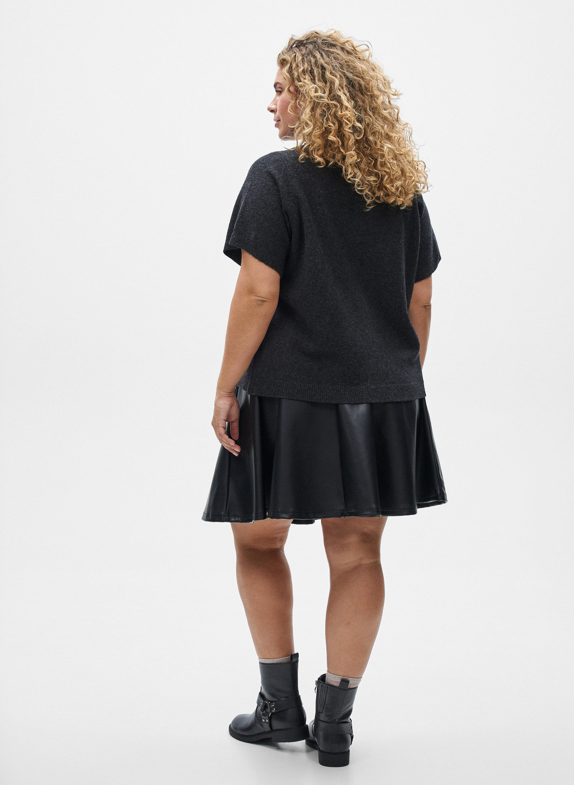 Zizzi Gebreide kleding vest met korte mouwen, Grijs, Model image number 2