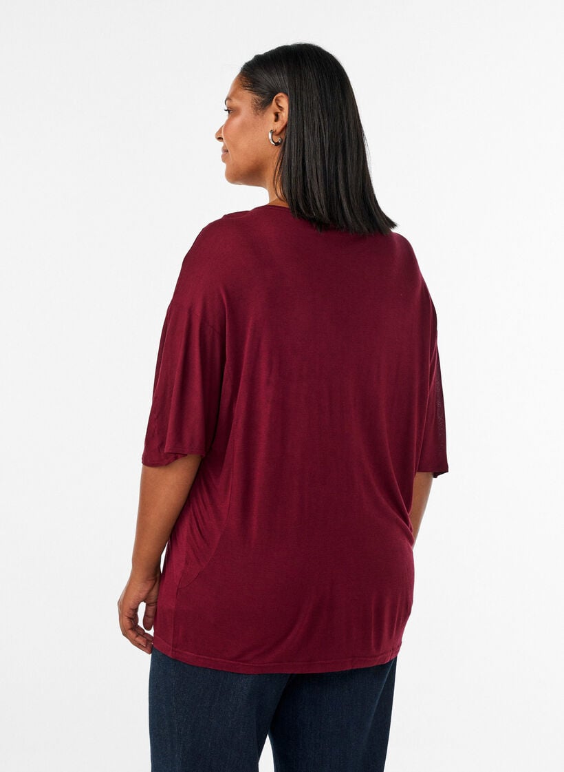 Losse pasvorm T-shirt in viscose jersey, Rood, Model image number 2