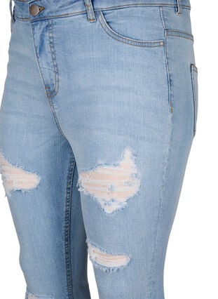 Slim fit jeans met slijtagedetails, Light Blue, Packshot image number 2