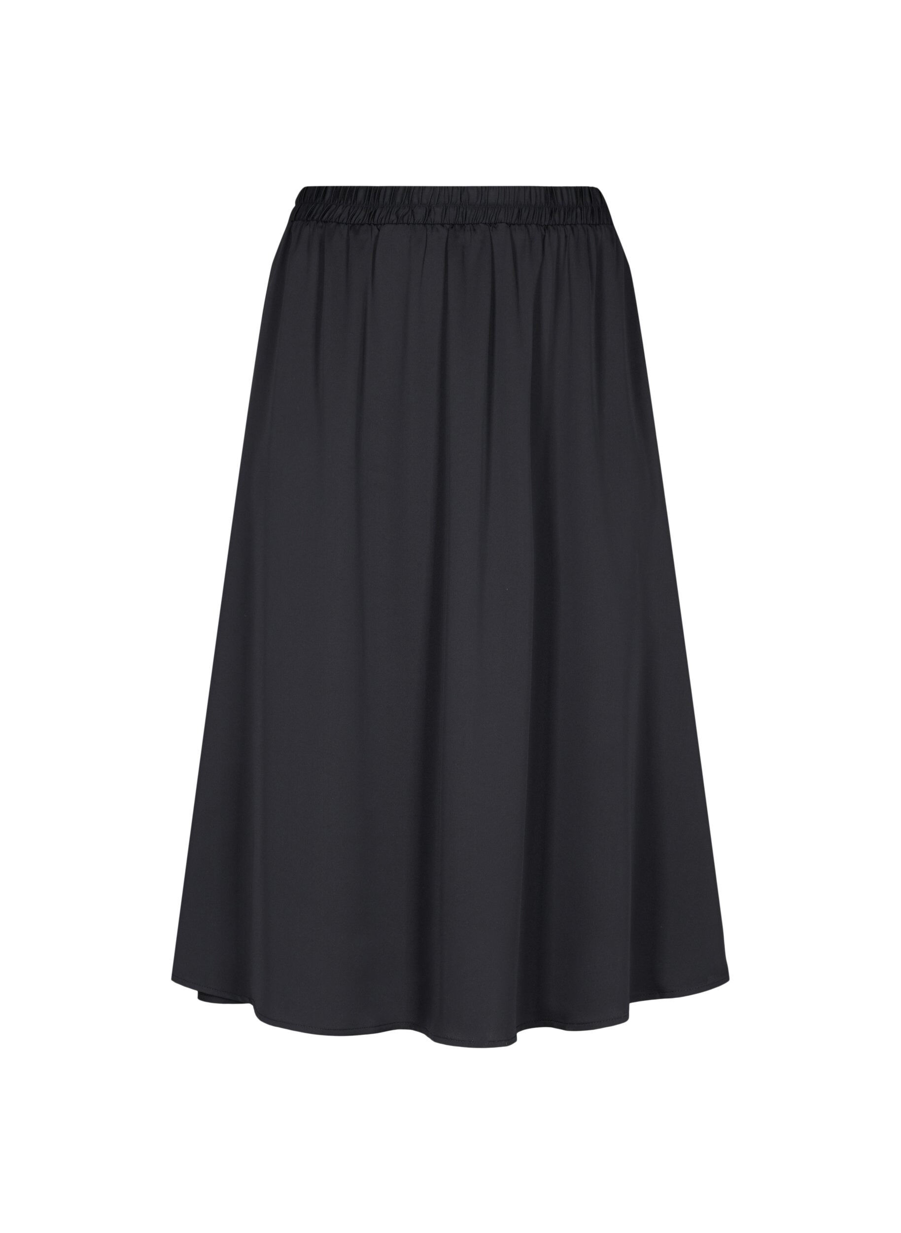 Zizzi Losjes vallende midi rok, Black, Packshot image number 0
