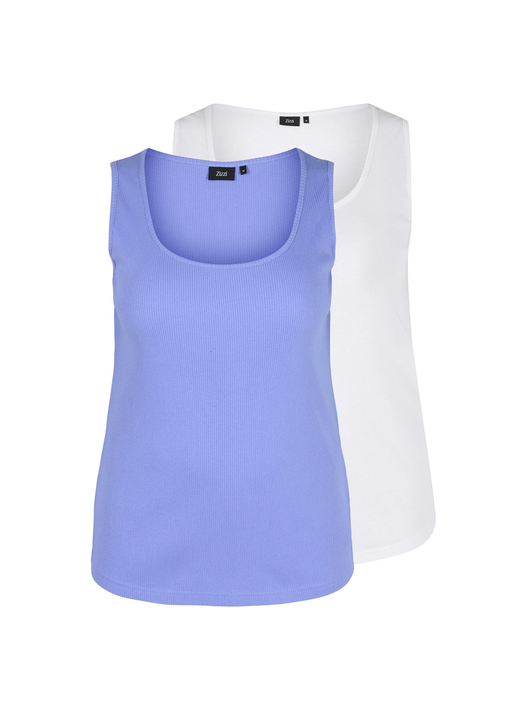 Zizzi 2-pack basic tanktops in rib, Ultramarine/White, Packshot image number 0