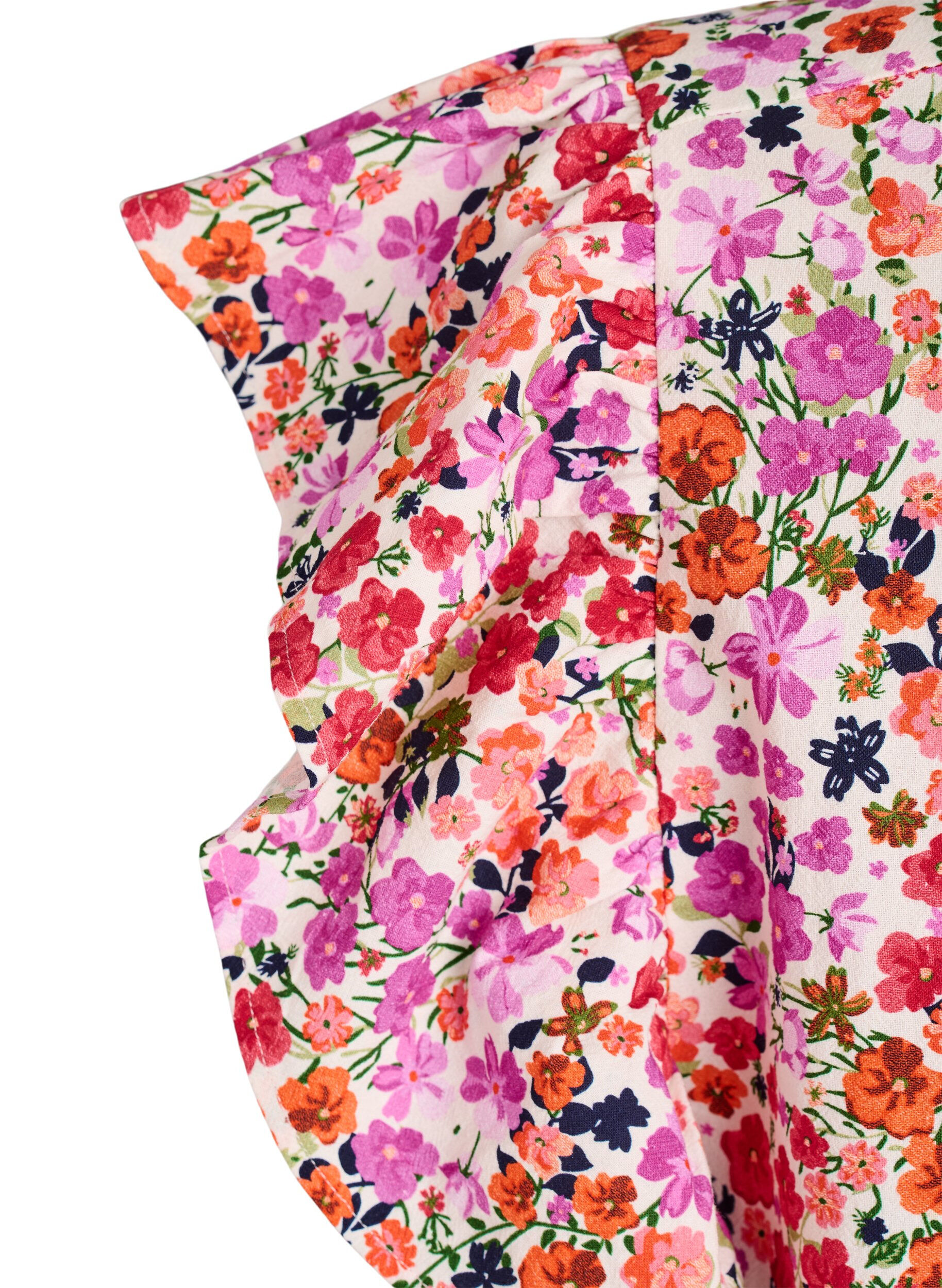 Zizzi Katoenen bloemenjurk met ruches en V-hals, Roze, Packshot image number 3