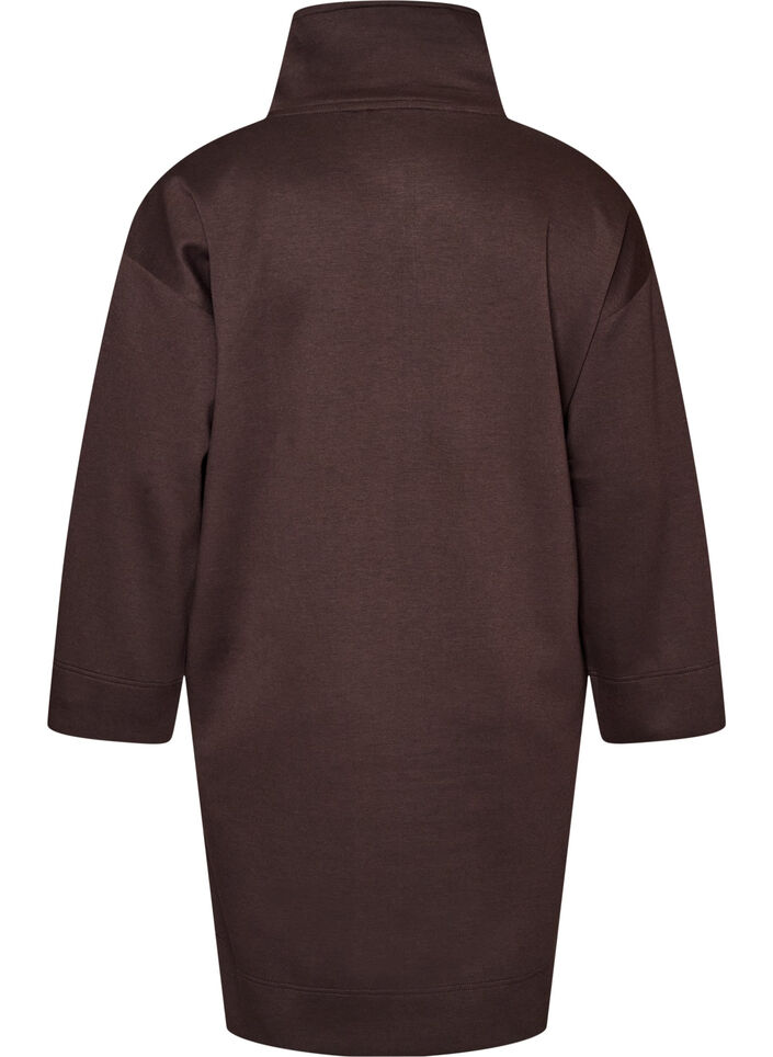 Sportieve sweatshirtjurk met hoge kraag en ritssluiting, Bruin, Packshot image number 1