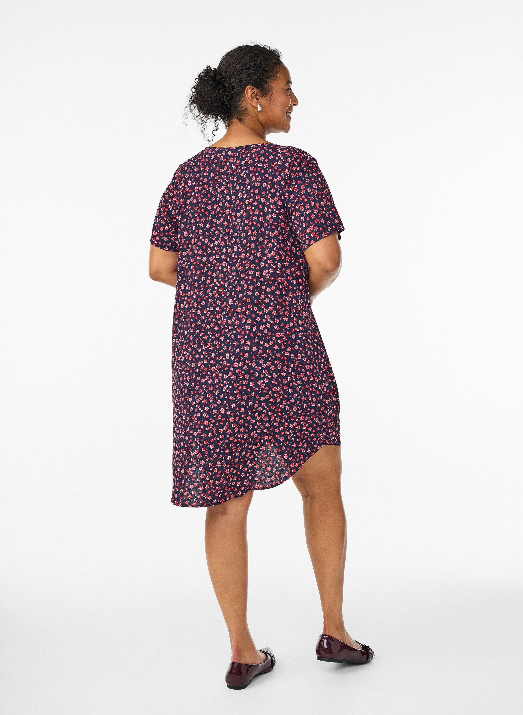 Zizzi Jurk met print en korte mouwen, Blauw, Model image number 2