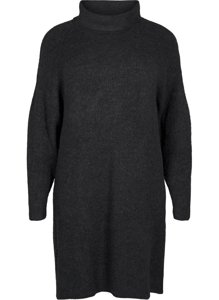 Gebreide jurk met col, Grijs, Packshot image number 0