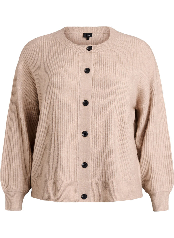 Vest van ribtricot met knopen, Beige, Packshot image number 0