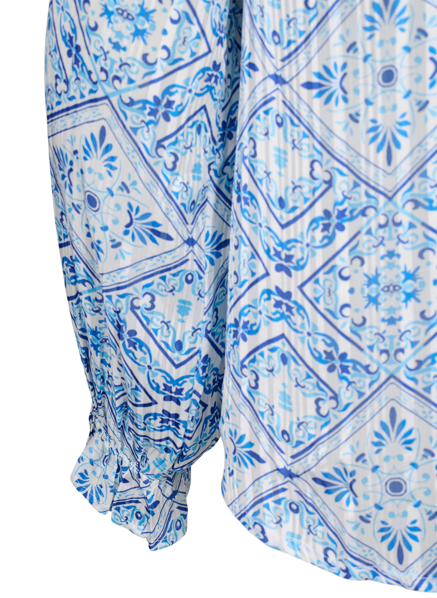 Zizzi Blouse met lange mouwen, ruches en print, Beige, Packshot image number 3