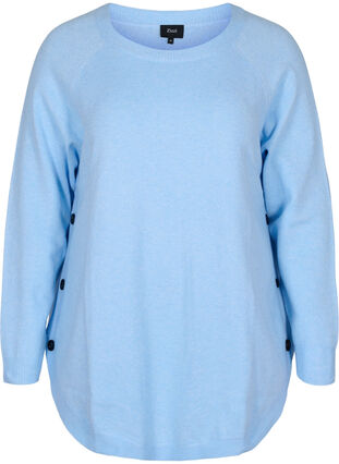Gemêleerde gebreide blouse met knopen, Chambray Blue Mel., Packshot image number 0