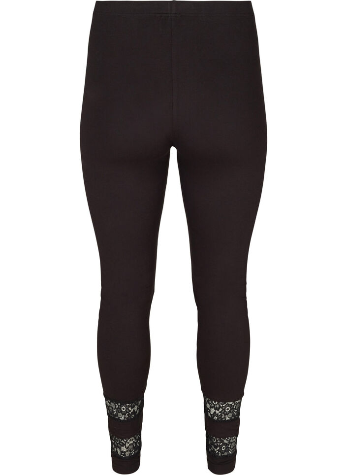 Viscose legging met 3/4 lengte en kant, Black, Packshot image number 1