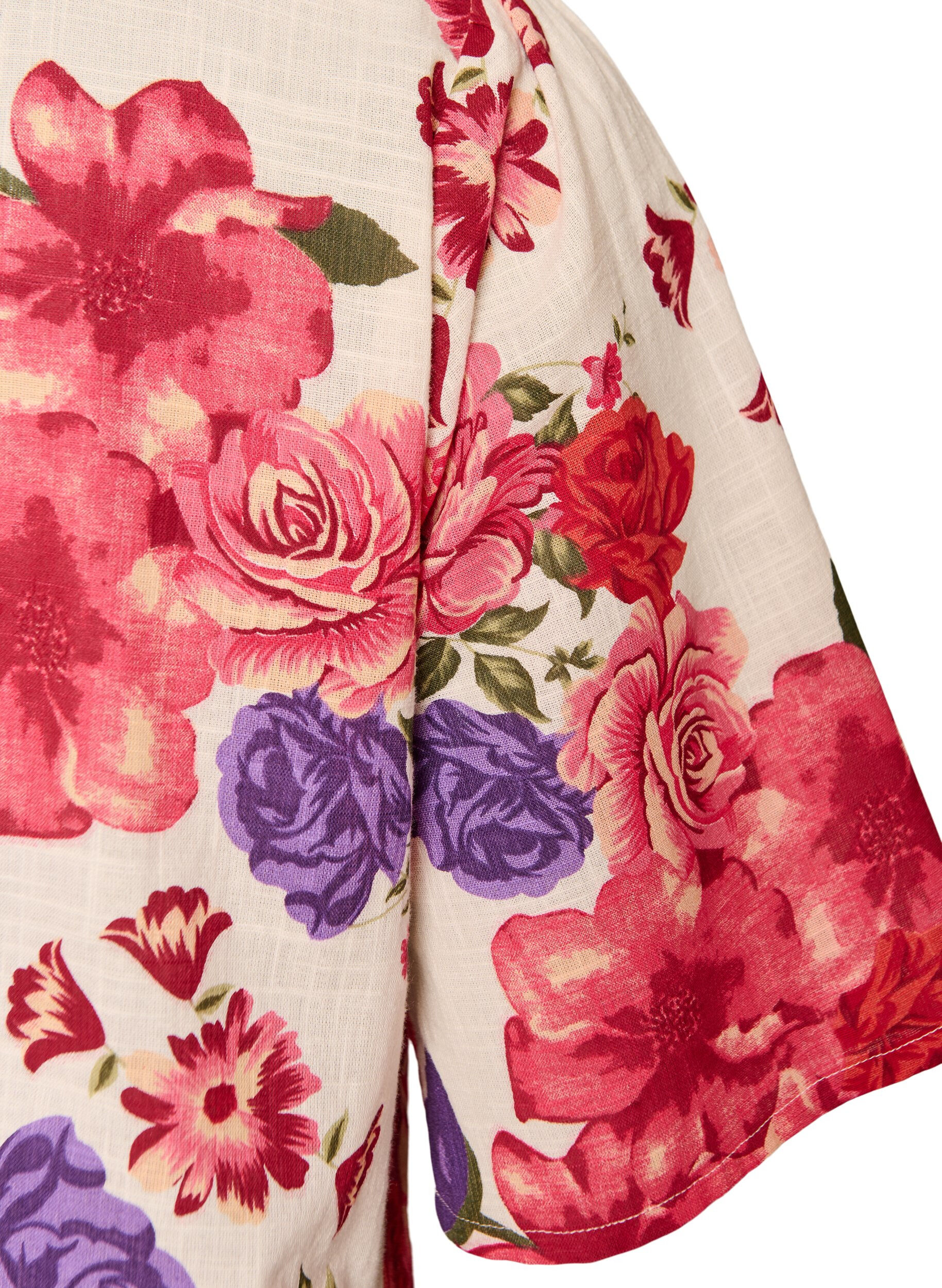 ZizziKatoenen shirt met korte mouwen en een V-hals, Rood, Packshot image number 3