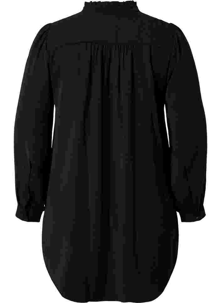 Tuniek met lange mouwen en ruchekraag, Black, Packshot image number 1