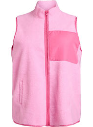 Teddy-fleecevest met ritssluiting en contrasteerdetail, Roze