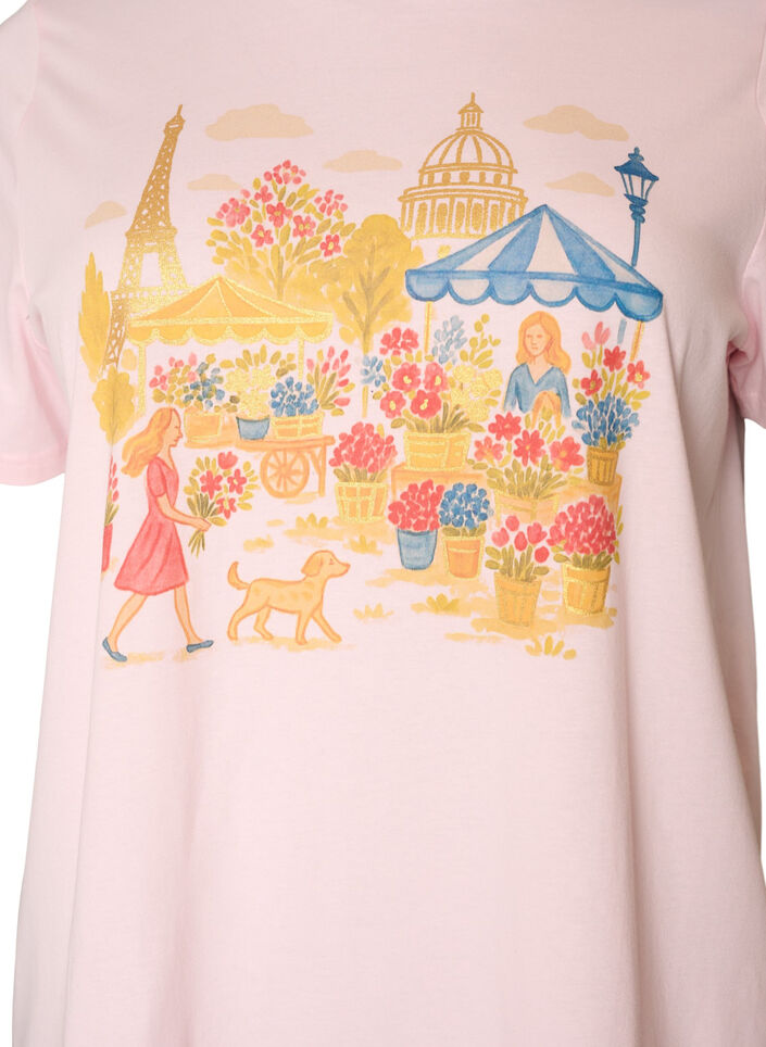 Organisch katoenen T-shirt met print aan de voorkant, Roze, Packshot image number 2