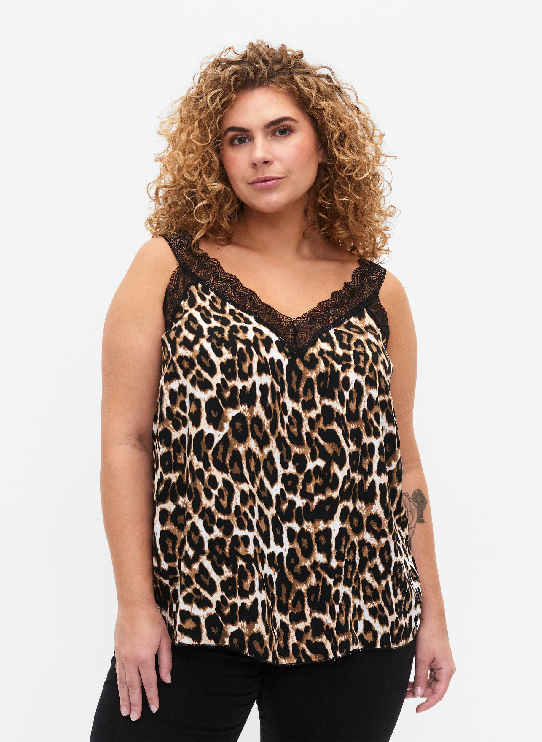 Zizzi Kanten topje van viscose, Leopard, Model image number 0