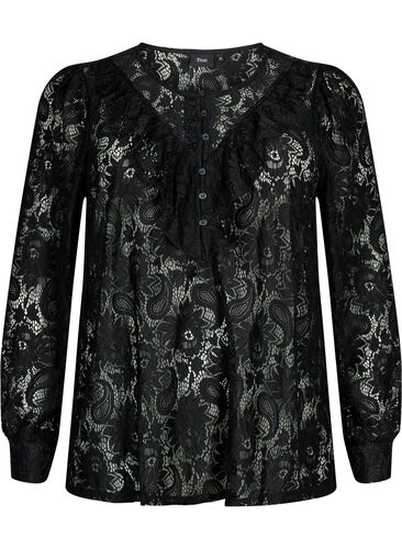 Kanten blouse met franje, Black, Packshot image number 0