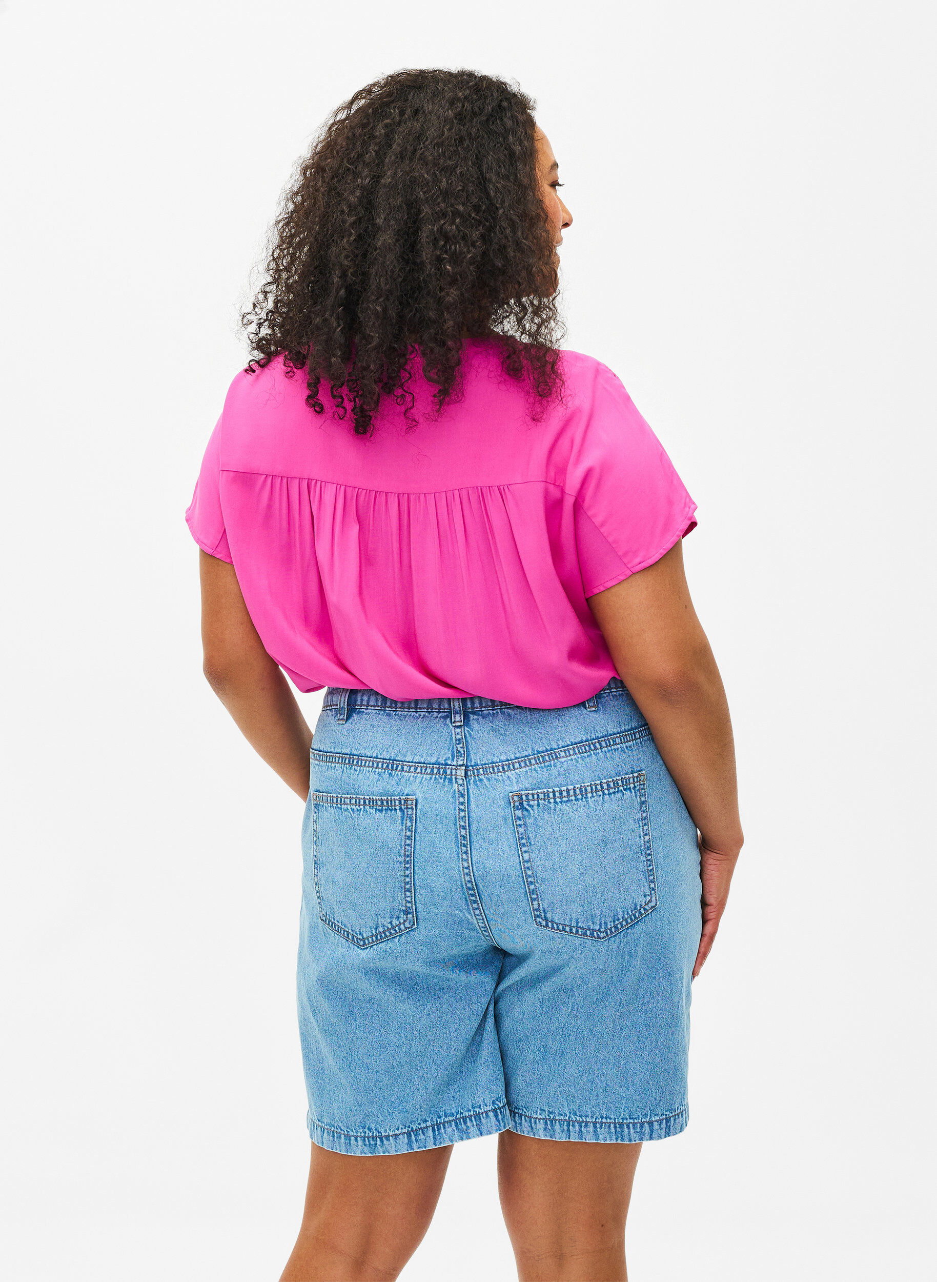 Zizzi Viscose blouse met kanten afwerking, Raspberry Rose, Model image number 1