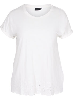 T-shirt met korte mouwen en borduursel anglaise, Off White Mel, Packshot image number 0