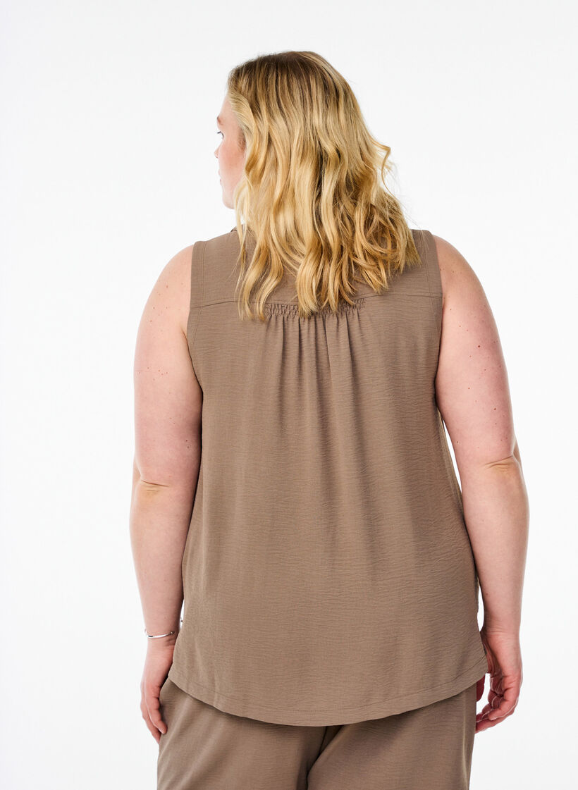 Mouwloze top met kreukeffecten, Bruin, Model image number 2
