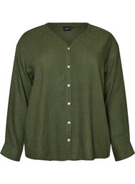 Blouse in linnen en viscose met V-hals, Groen