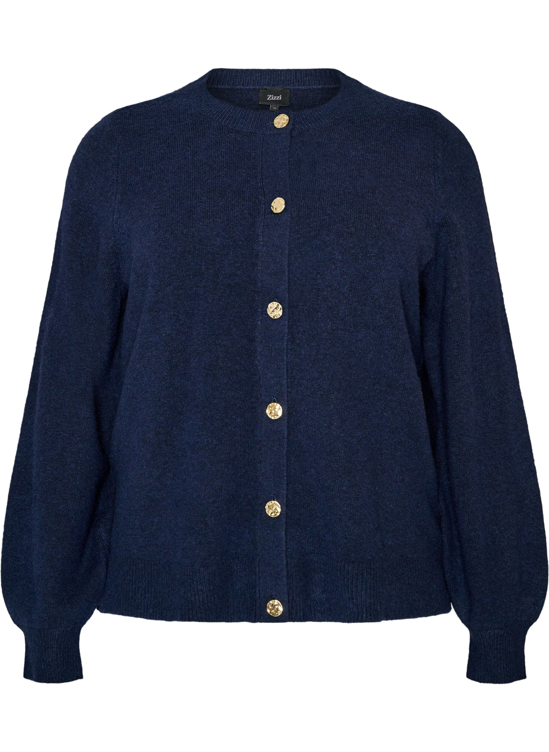 ZizziVest in zacht breisel met goudkleurige knopen, Blauw, Packshot image number 0