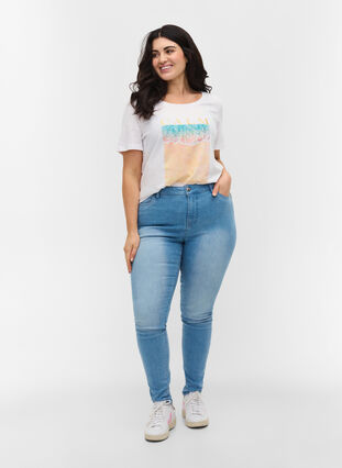 Katoenen t-shirt met korte mouwen en print, Bright White CALM, Model image number 2