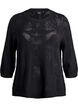 Gebreide blouse met een opengewerkt patroon en 3/4 mouwen, Black, Packshot image number 0