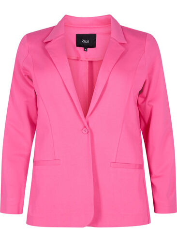 Basic blazer met knoop en sierzakken, Shocking Pink, Packshot image number 0