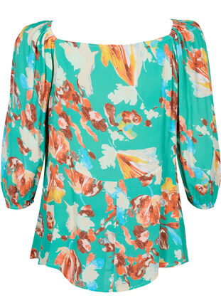 Bedrukte viscose blouse met 3/4 mouwen, Arcadia AOP, Packshot image number 1