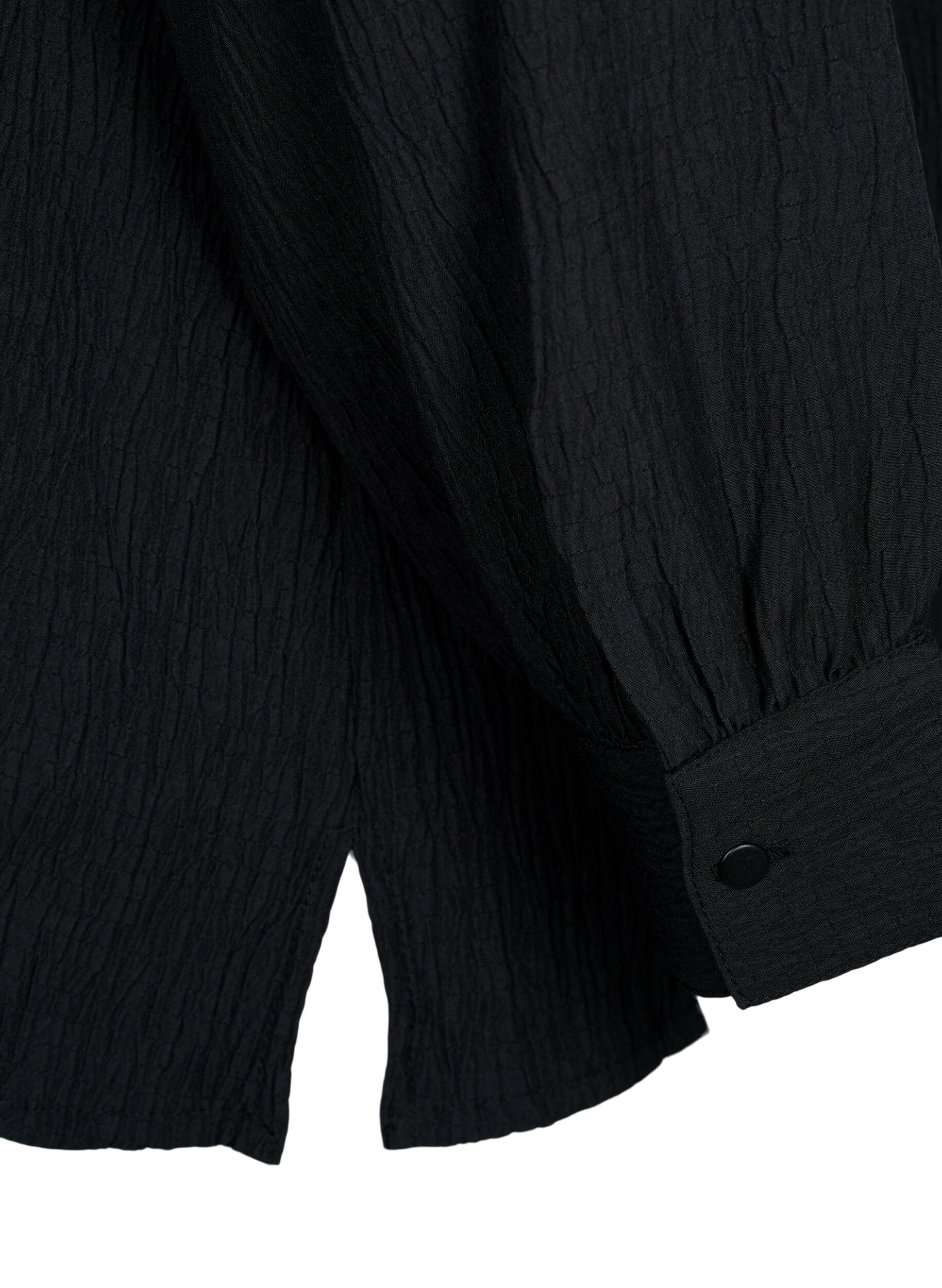 Zizzi Blouse met ruche kraag en lange mouwen, Black, Packshot image number 3