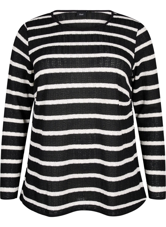 Blouse met strepen en lange mouwen, Black Sand Stripe, Packshot image number 0