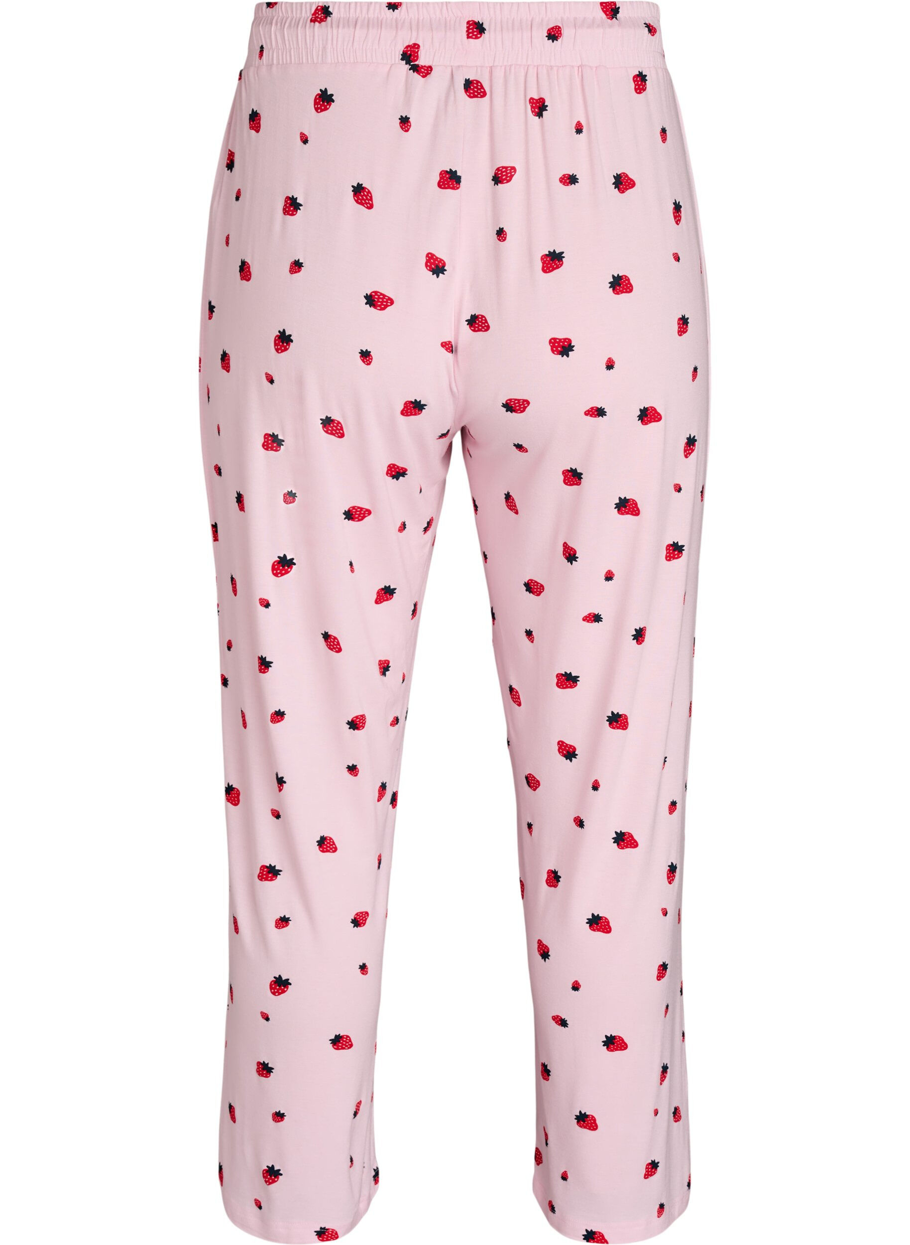 Zizzi Pyjamabroek in zachte jersey met hoge taille en fruitprint, Roze, Packshot image number 1