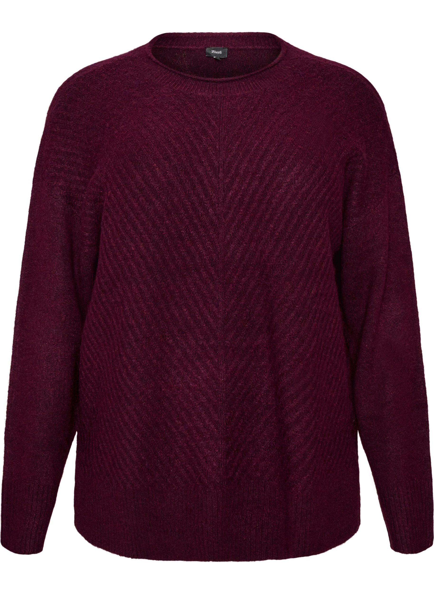 ZizziGebreide blouse met V-vormig geribd patroon en zijsplitjes, Rood, Packshot image number 0